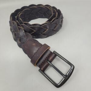 Gap Belt Mens 34W Brown Leather Braided Woven Buckle Casual Classic Basic Rugged